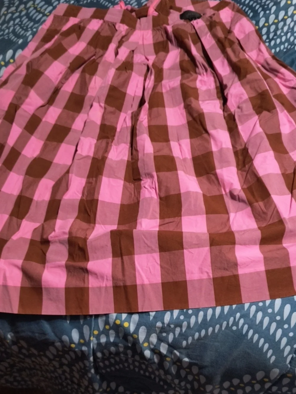 J. Crew Pink and Brown Gingham Full Skirt
